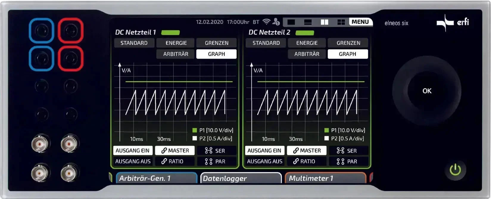 Erfi Doppelnetzteil 0-32V 2A kaufen mit klarer Graphanzeige und Bedienknöpfen